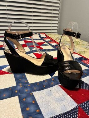 Coach “Nalene” Women's Black Ankle-Strap Wedge